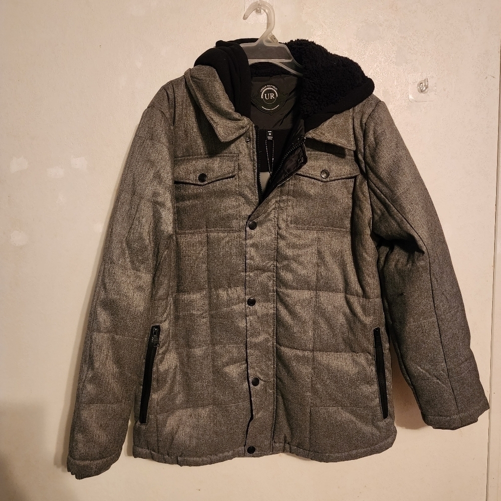 Urban Republic Men's Hooded Full Zip/Button Jacket Gray Size M NWT